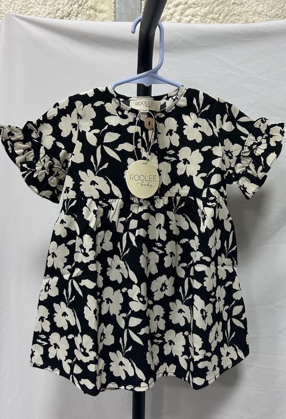 NEW Roolee Baby Black White Ruffle Floral Hawaiian Dress Size 18-24M